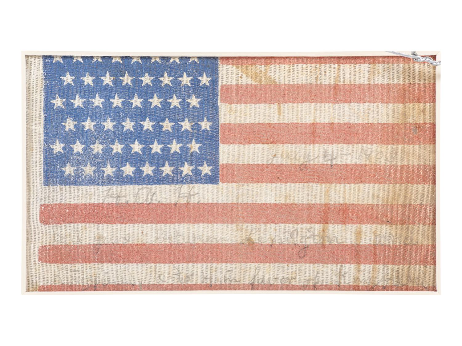 [FLAGS]. 48-Star baseball game flag with detailed inscription. Maine, Ca 1903.