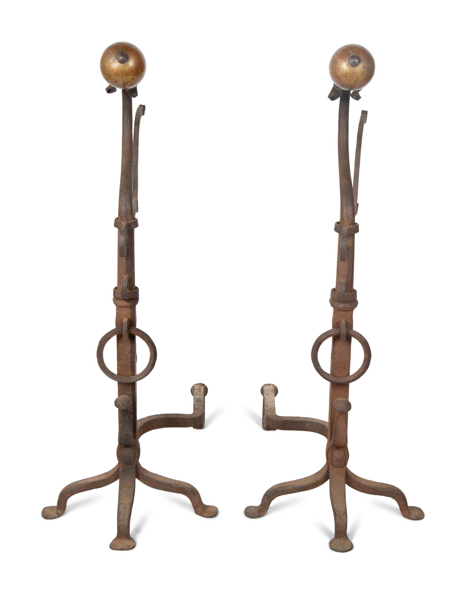 A Pair of Continental Iron Large Andirons — 19TH CENTURY