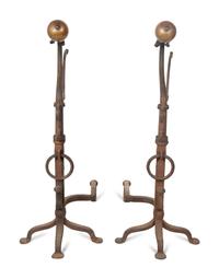 A Pair of Continental Iron Large Andirons — 19TH CENTURY
