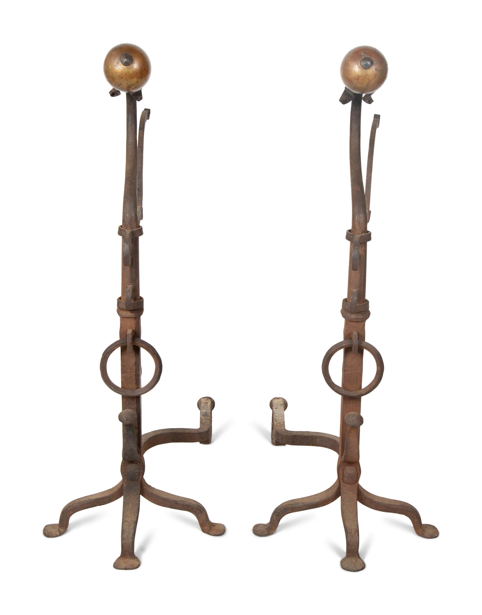 A Pair of Continental Iron Large Andirons — 19TH CENTURY