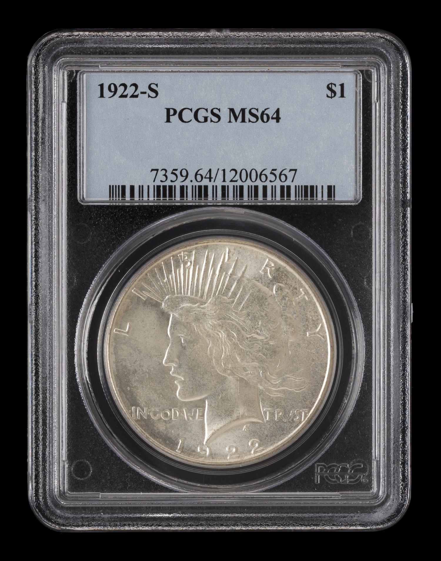 A United States 1922-S Peace Silver Dollar Coin