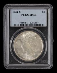 A United States 1922-S Peace Silver Dollar Coin