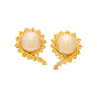 ANGELA CUMMINGS, CULTURED GOLDEN PEARL AND YELLOW SAPPHIRE EARCLIPS