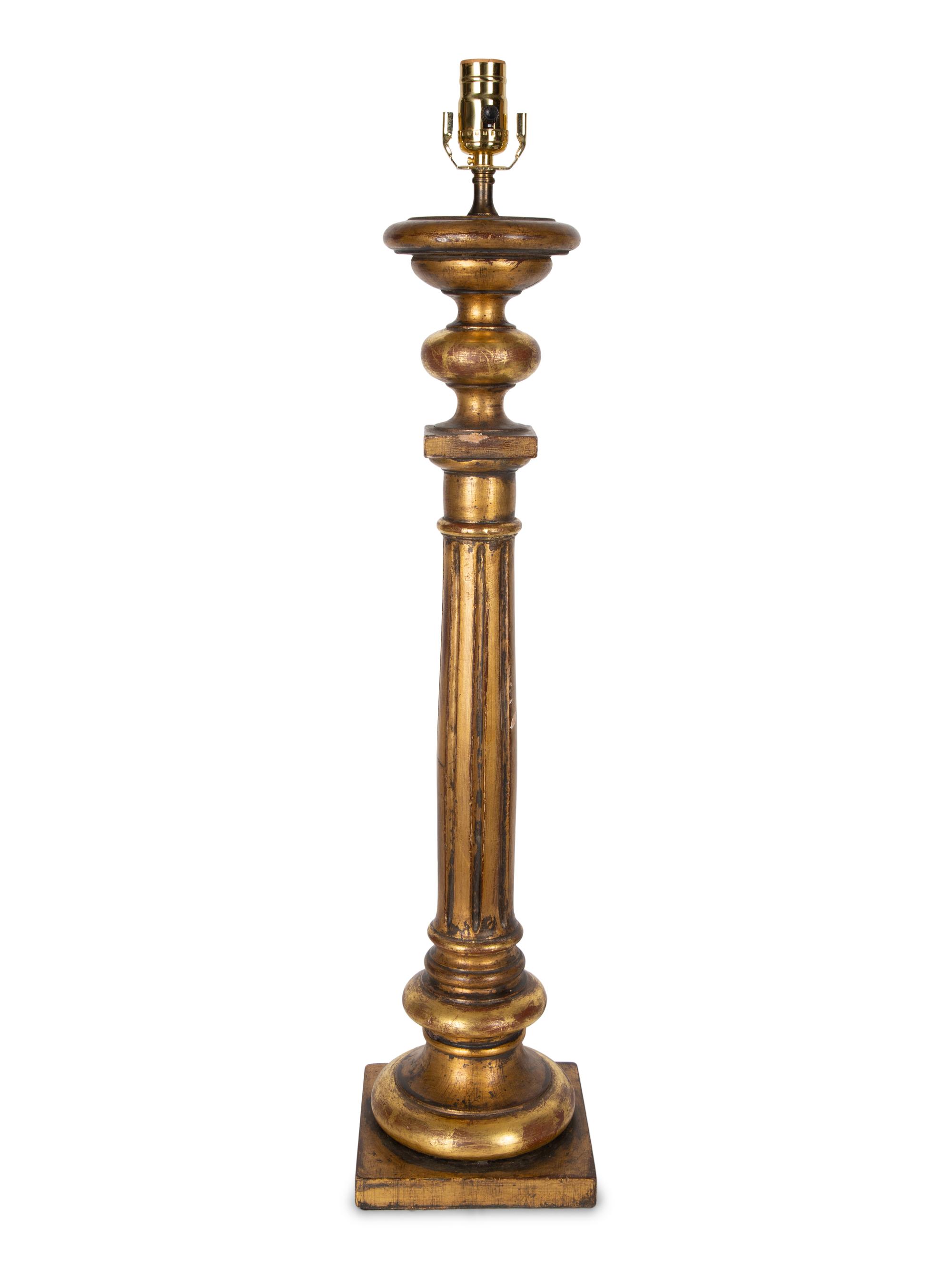 An Italian Neoclassical Giltwood Column Lamp