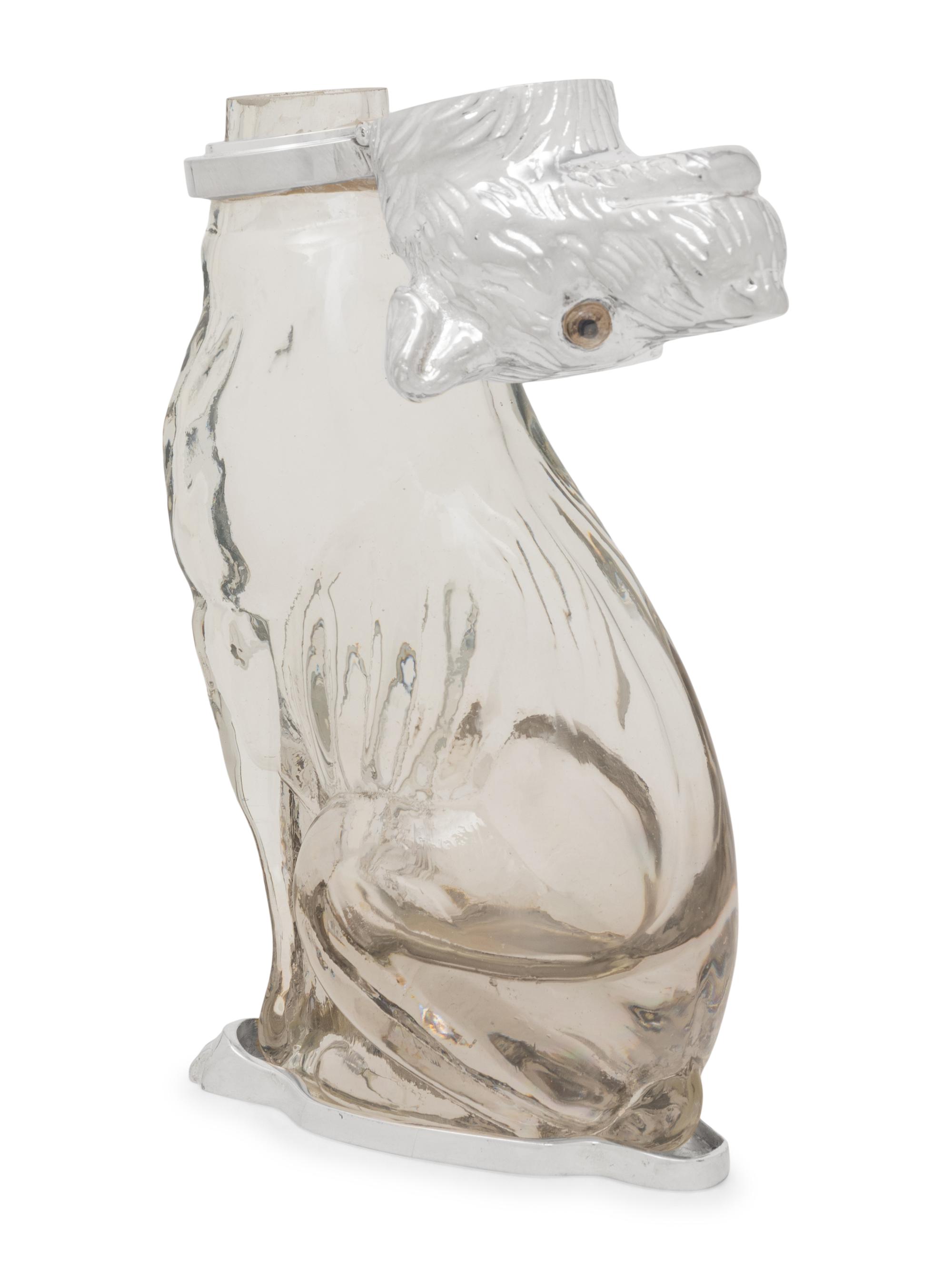A Silver-Plate and Glass Dog Decanter