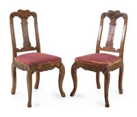 A Pair of Dutch Carved Walnut Side Chairs