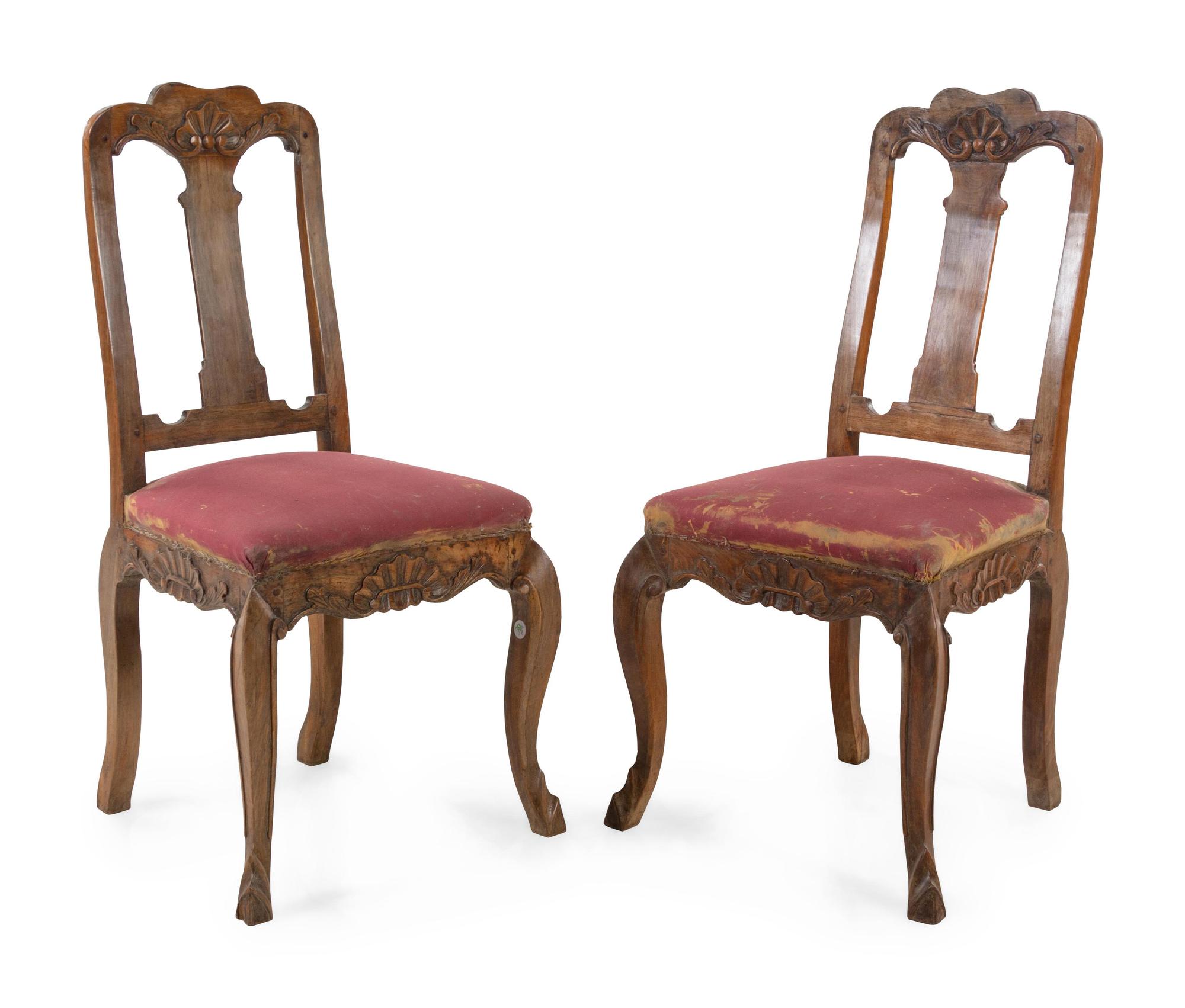 A Pair of Dutch Carved Walnut Side Chairs
