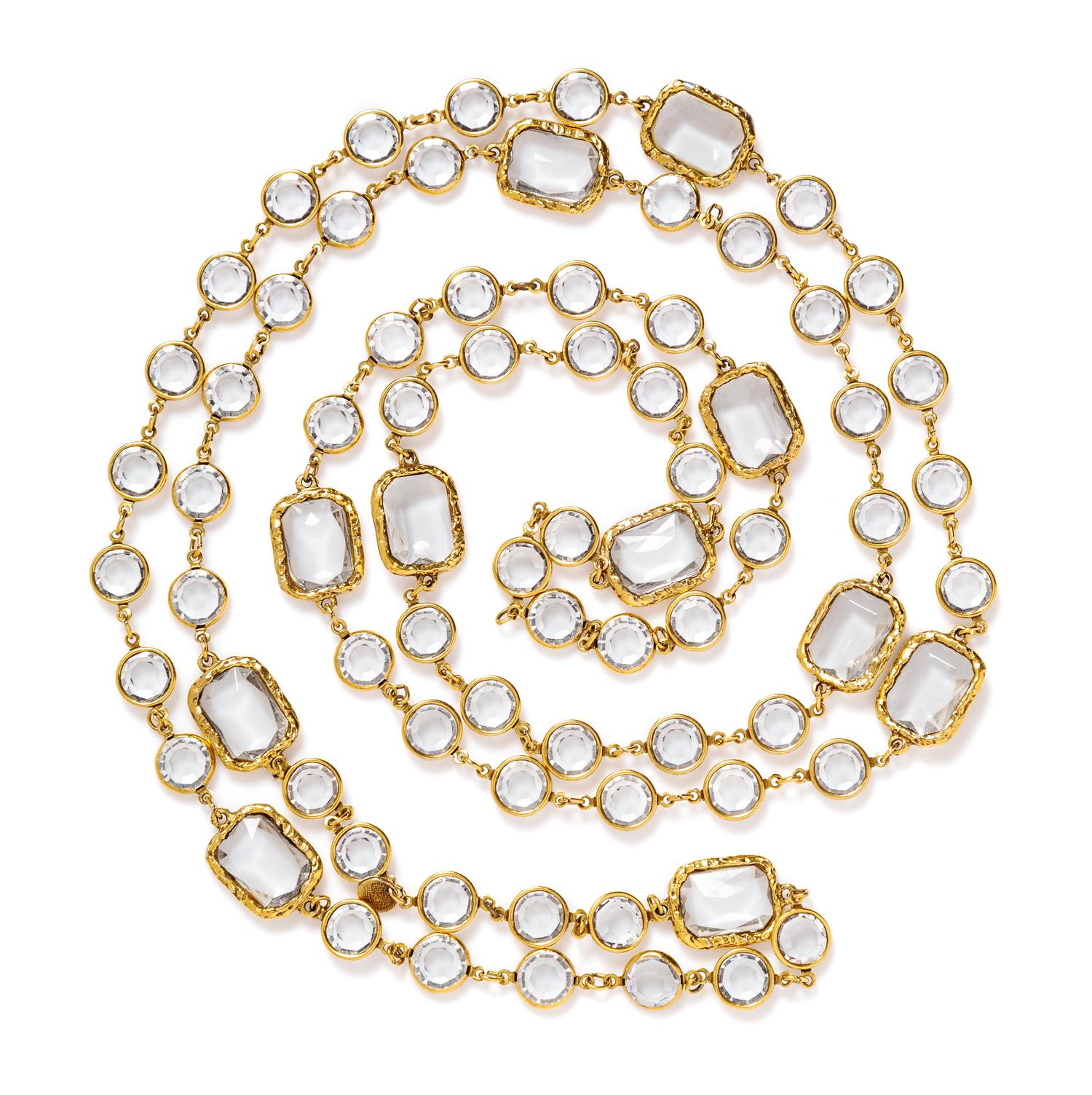 A Chanel Clear Crystal Chicklet Sautoir Length: 64".