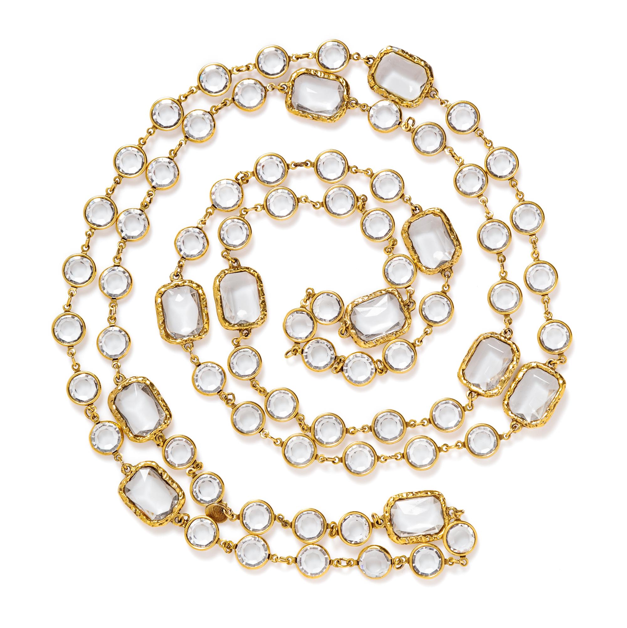 A Chanel Clear Crystal Chicklet Sautoir Length: 64".