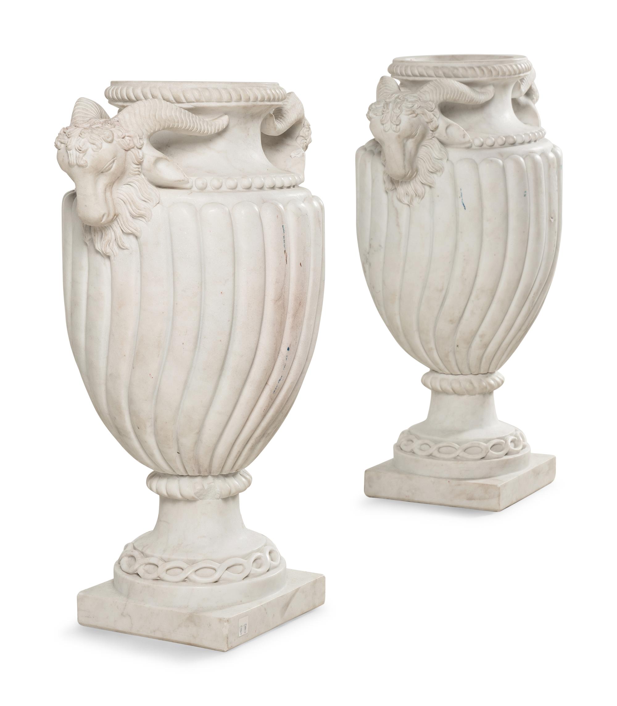 A Pair of Neoclassical Style Marble Urns