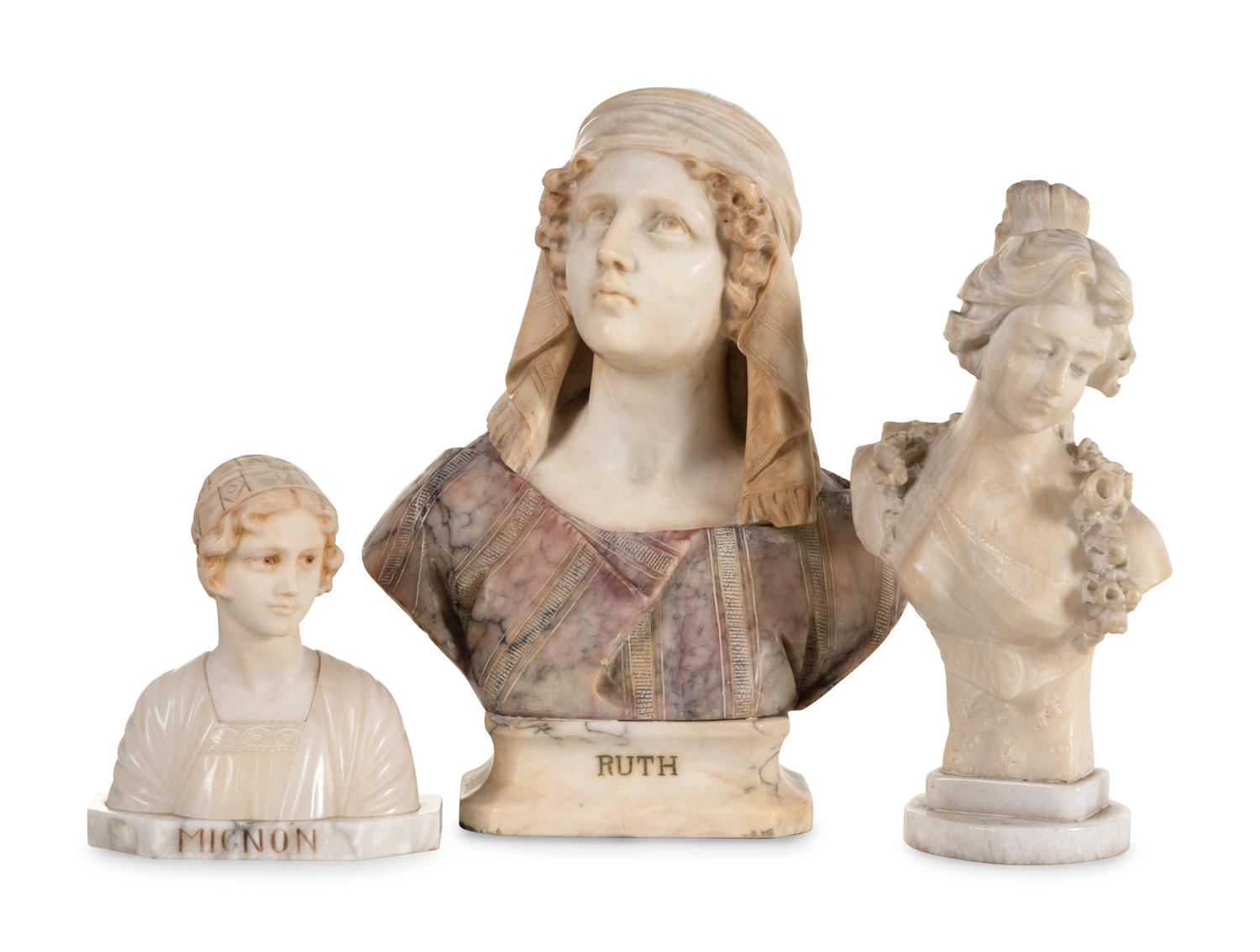 A Continental Marble Bust of Ruth and Two Other Small Busts
