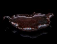 A Large Carved Rosewood Leaf-Form Tray
