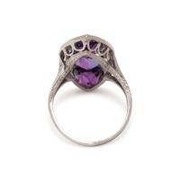 AMETHYST, DIAMOND, AND PLATINUM RING