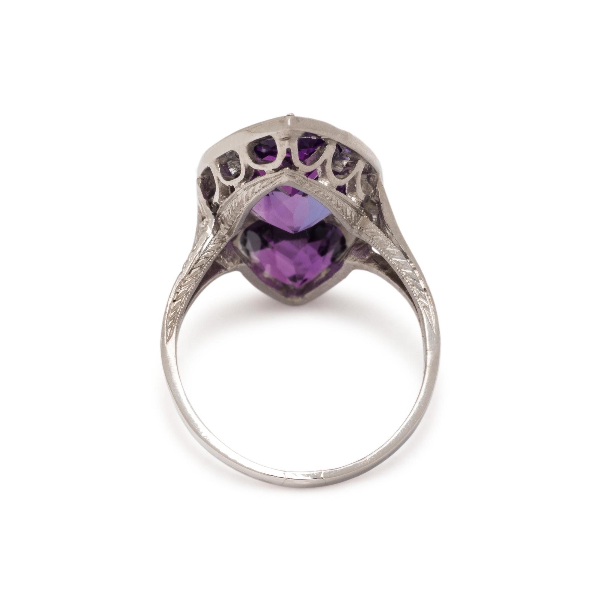AMETHYST, DIAMOND, AND PLATINUM RING