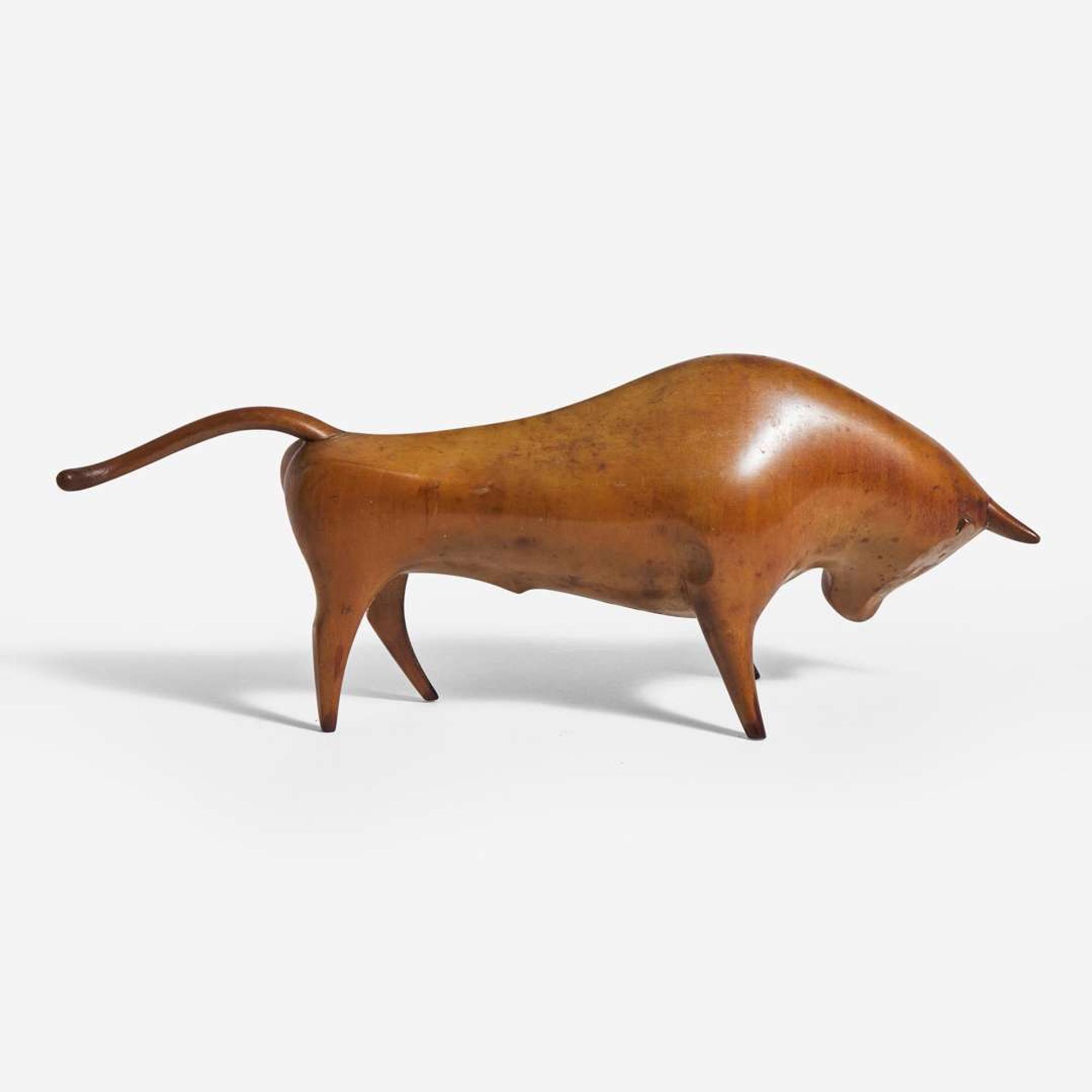 Franz Hagenauer (Austrian, 1906-1986) Carved Fruitwood Bull, Werkstätte Hagenauer, Austria, circa 1920s