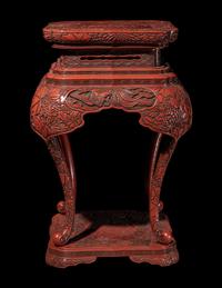 A Small Japanese Carved Red Lacquer Square Stand