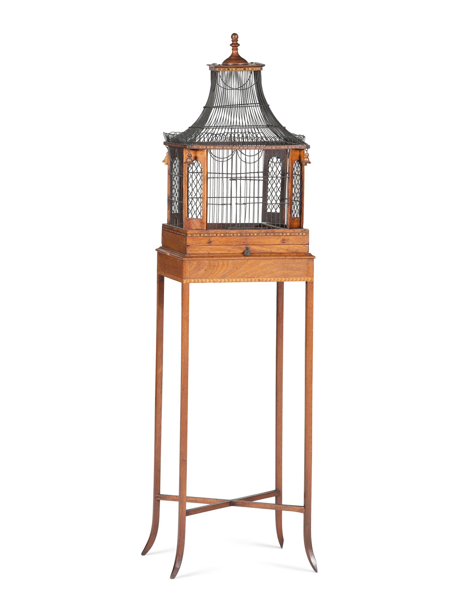 An English Mahogany Birdcage on Stand