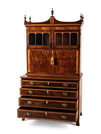 A Federal Mahogany and Satinwood-Inlaid Marquetry Fall Front Secretary Desk