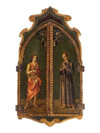 A Continental Painted Altar Triptych
