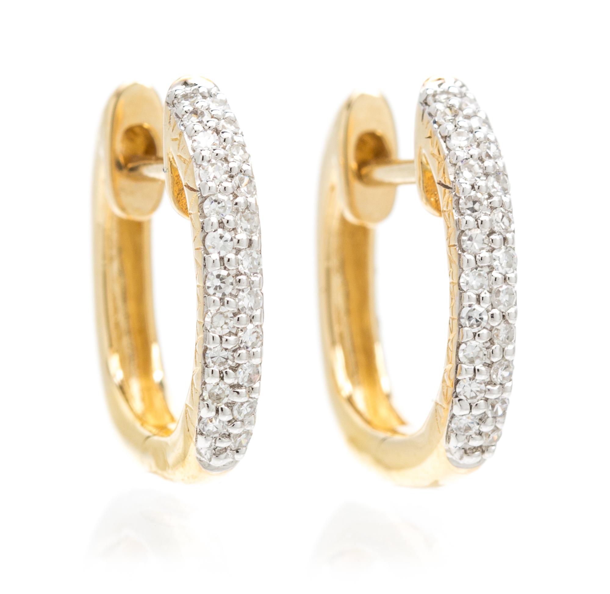 A Pair of 14 Karat Yellow Gold and Diamond Hoop Earrings, 1.50 dwts.