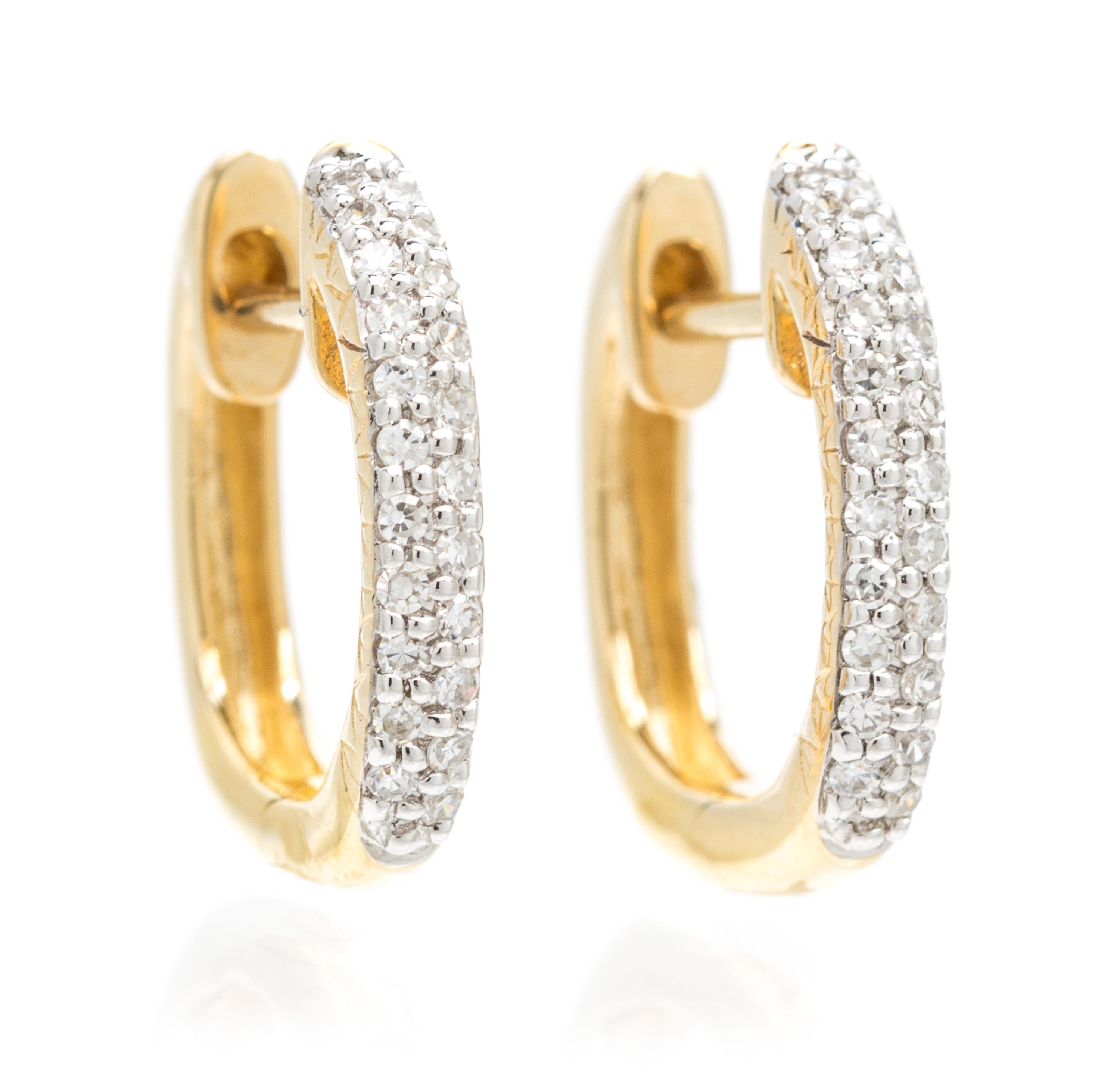 A Pair of 14 Karat Yellow Gold and Diamond Hoop Earrings, 1.50 dwts.