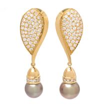 A Pair of 18 Karat Yellow Gold, Diamond, Cultured South Sea and Tahitian Pearl Interchangeable Earclips, Gauthier, 22.75 dwts.