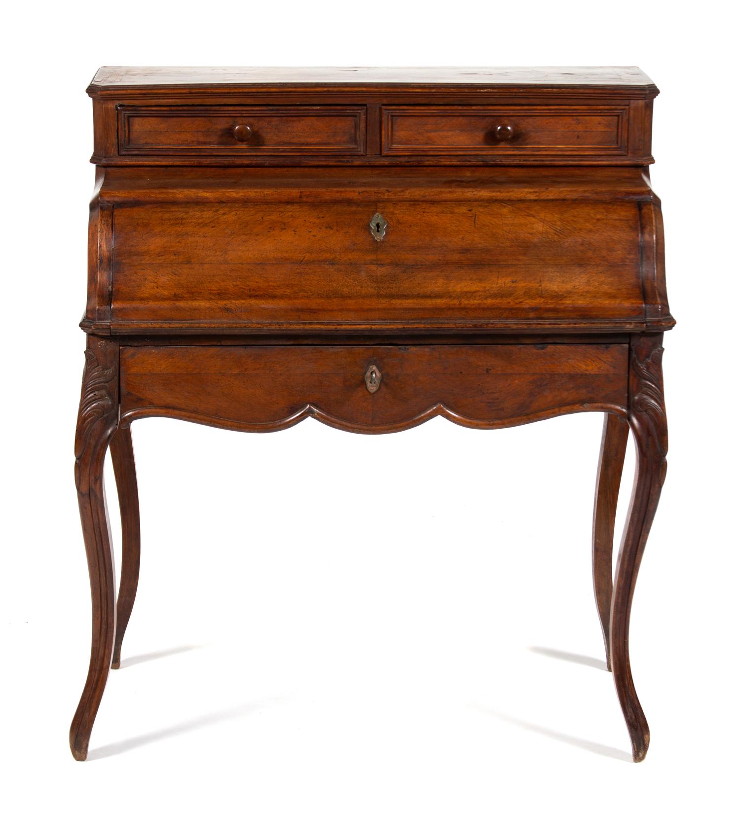 A French Provincial Fruitwood Desk Heigh 41 1/2 x width 34 1/2 x depth 19 1/2 inches. — 19TH CENTURY