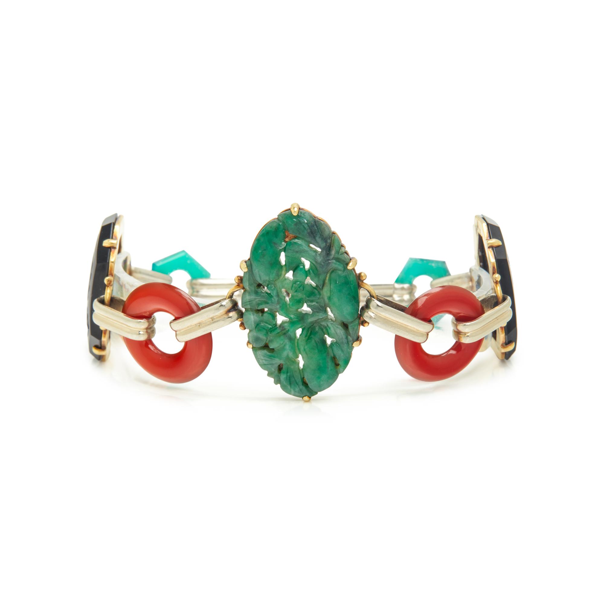 BICOLOR GOLD, JADE, AND HARDSTONE BRACELET