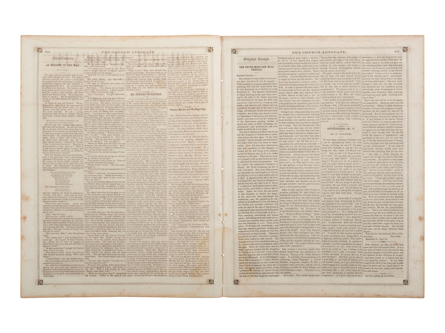 [AFRICAN AMERICANA - EMANCIPATION PROCLAMATION]. Church Advocate . Vol. XXVII, No. 21. Lancaster, PA: E.H. Thomas, J.S. Gable, and George Ross, 25 September 1862.