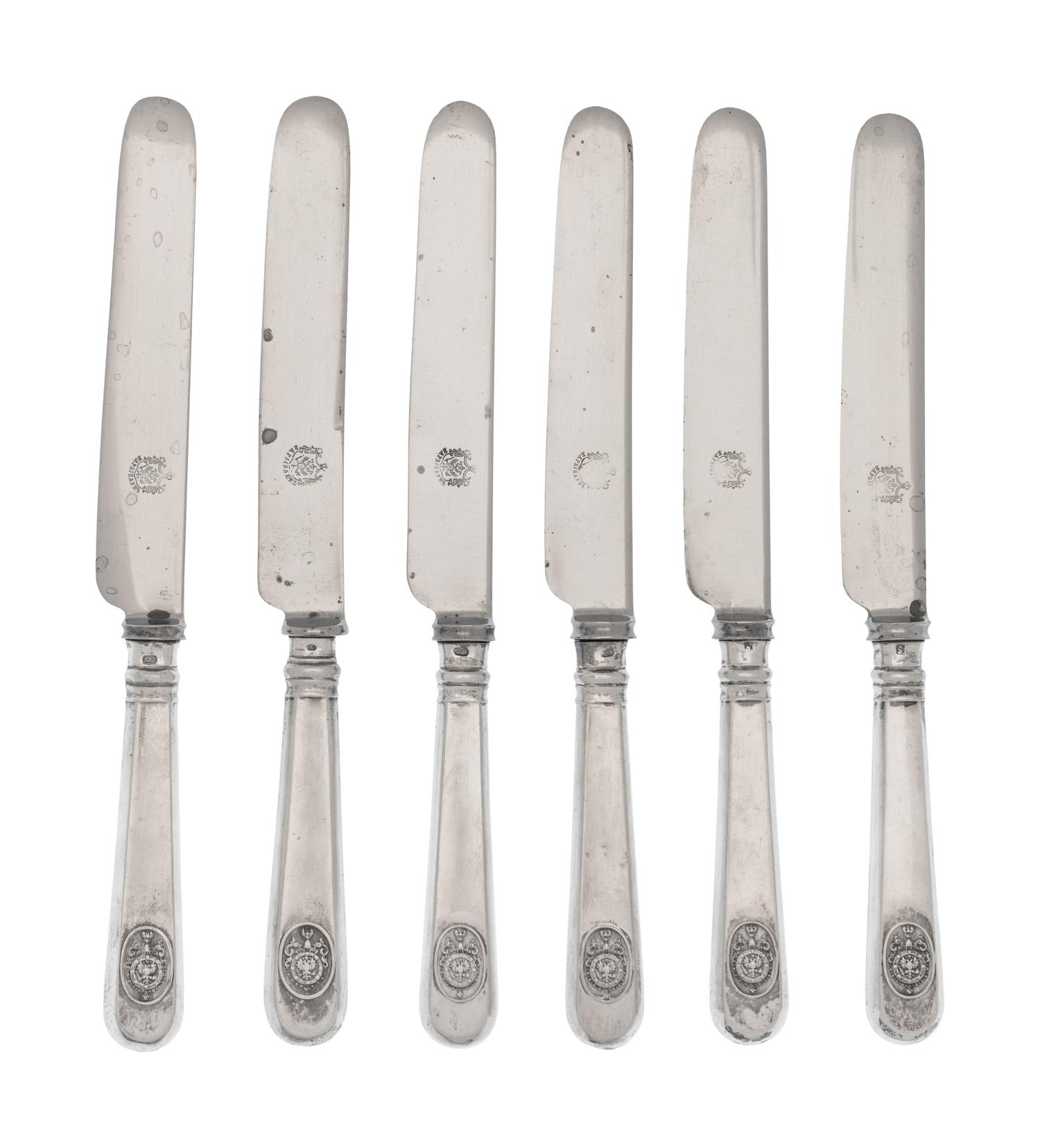 A Set of Six Russian Silver Dinner Knives