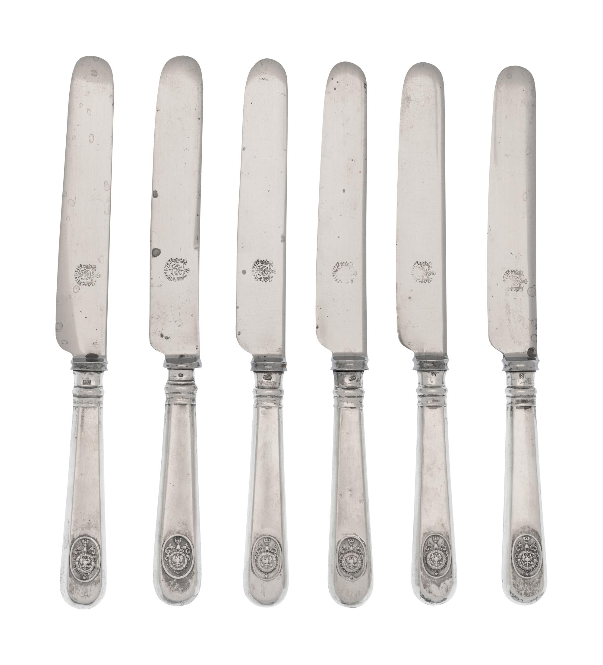 A Set of Six Russian Silver Dinner Knives