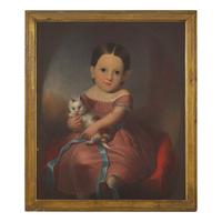 American School, 19th Century — Portrait of a Little Girl with Kitten