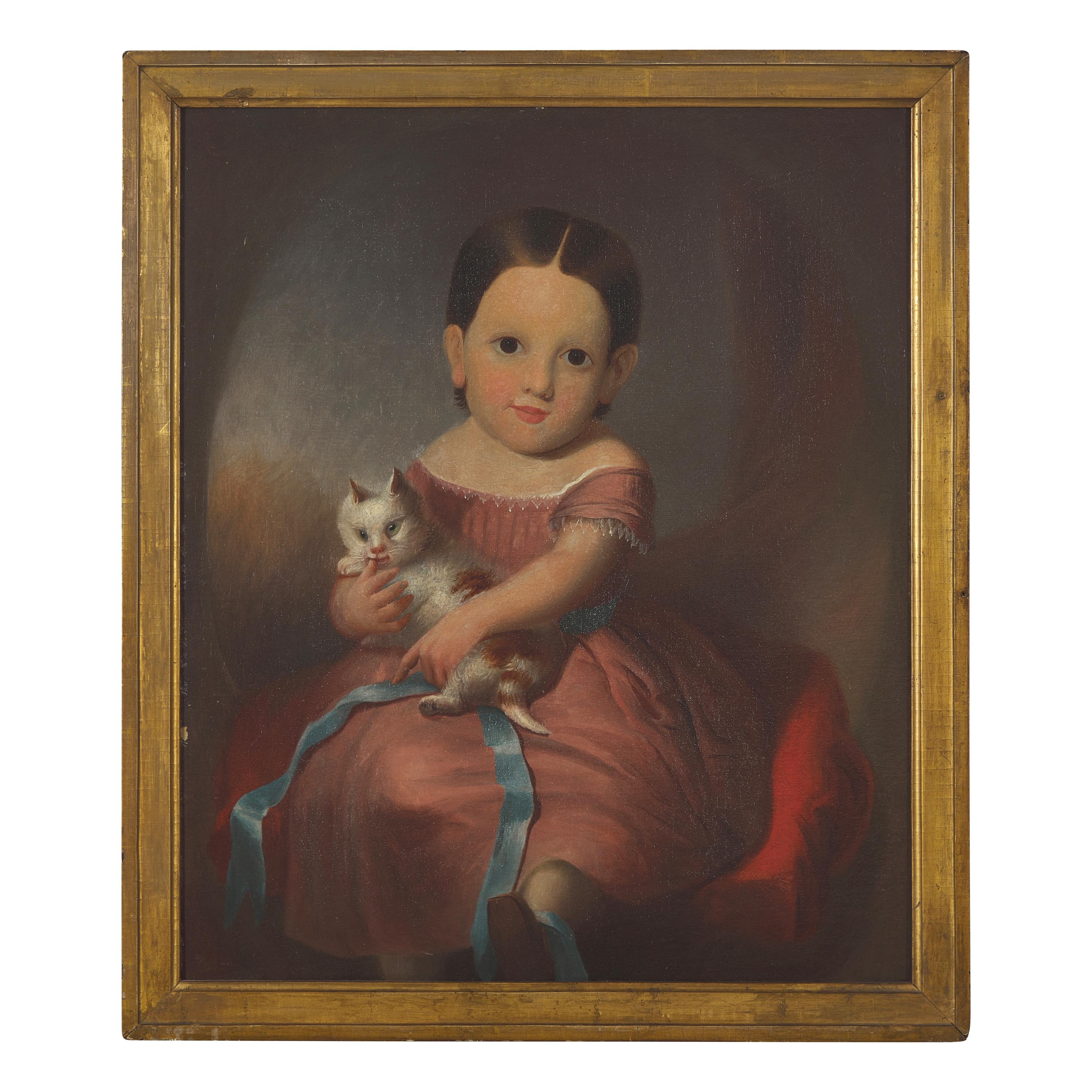 American School, 19th Century — Portrait of a Little Girl with Kitten