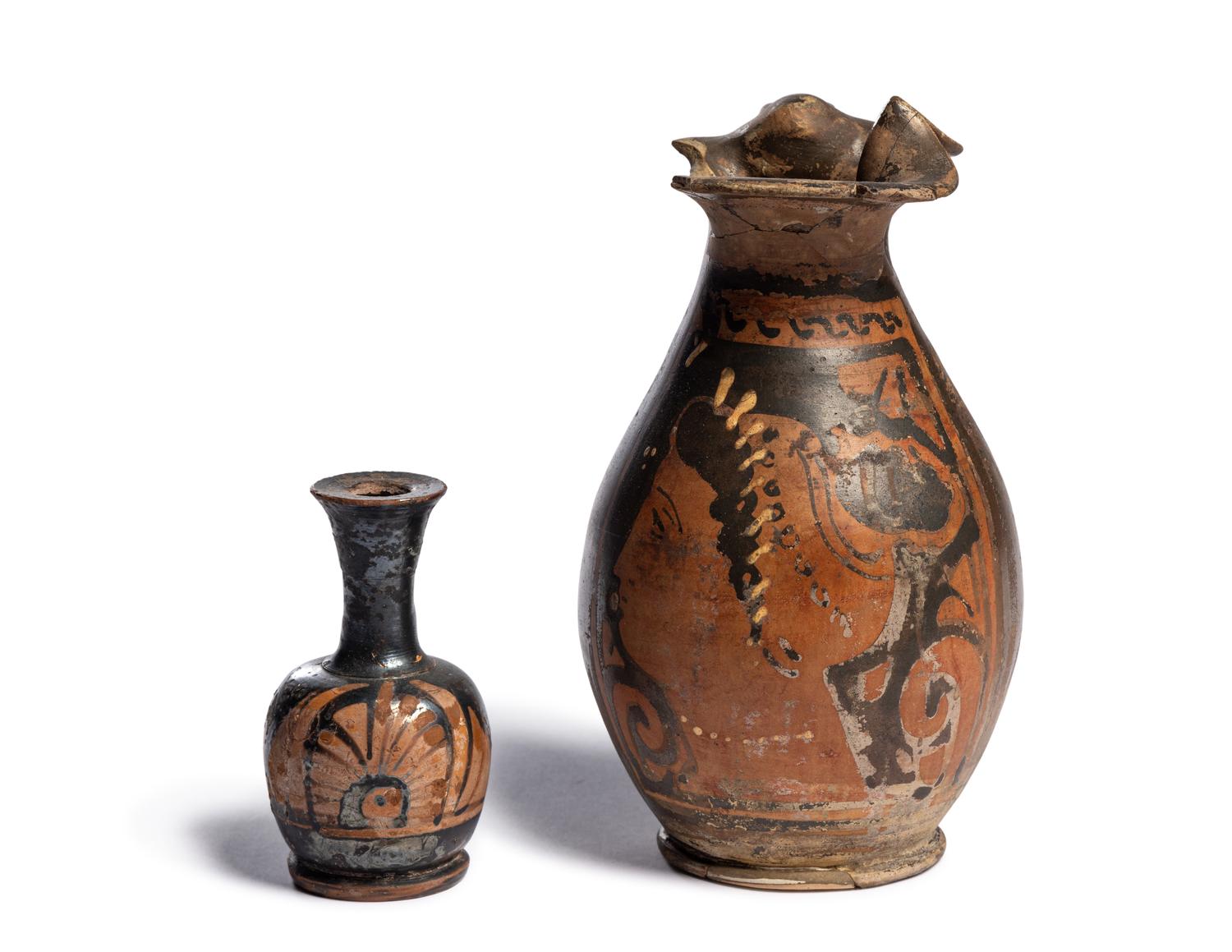 An Apulian Red-Figured Trefoil Oinochoe and Xenon-Ware Lekythos