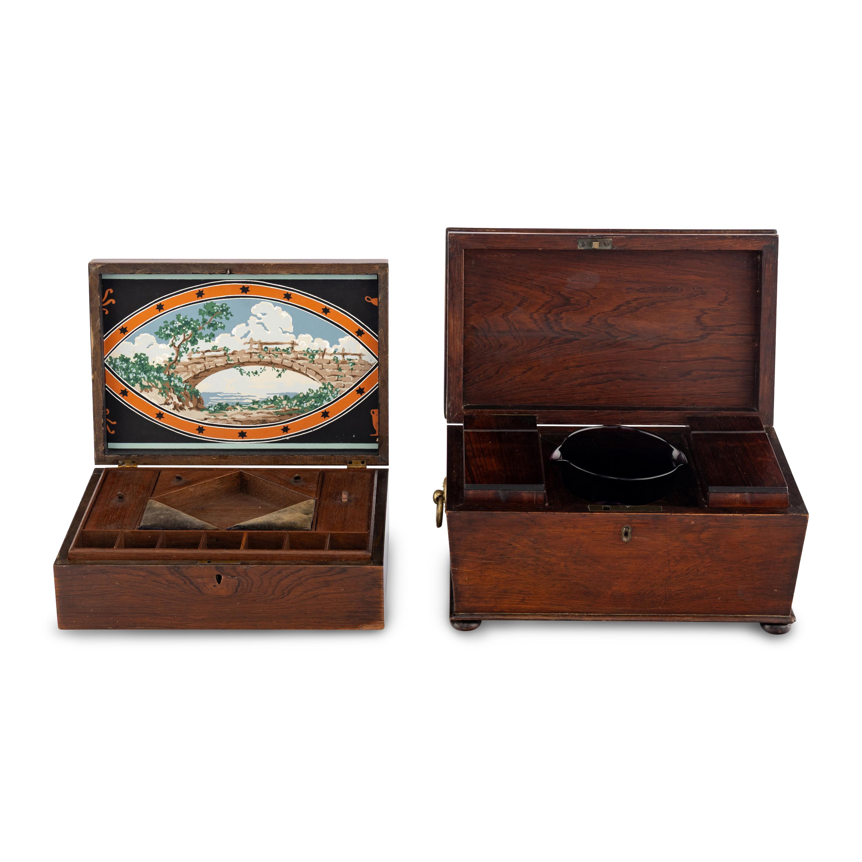 A Large Regency Rosewood Tea Caddy and an American Rosewood Jewelry Box