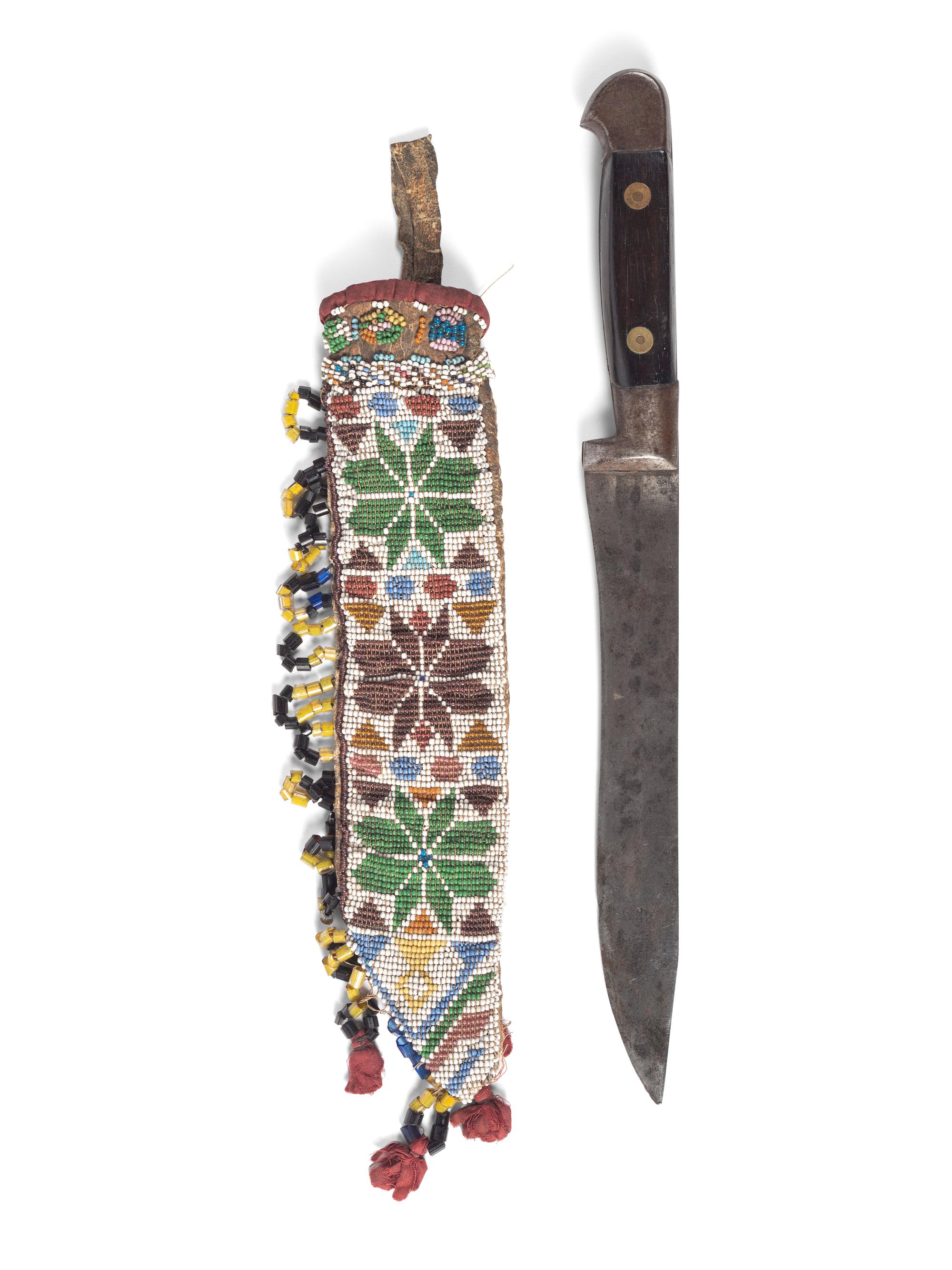 Great Lakes Loom Beaded Hide Knife Sheath, with Knife