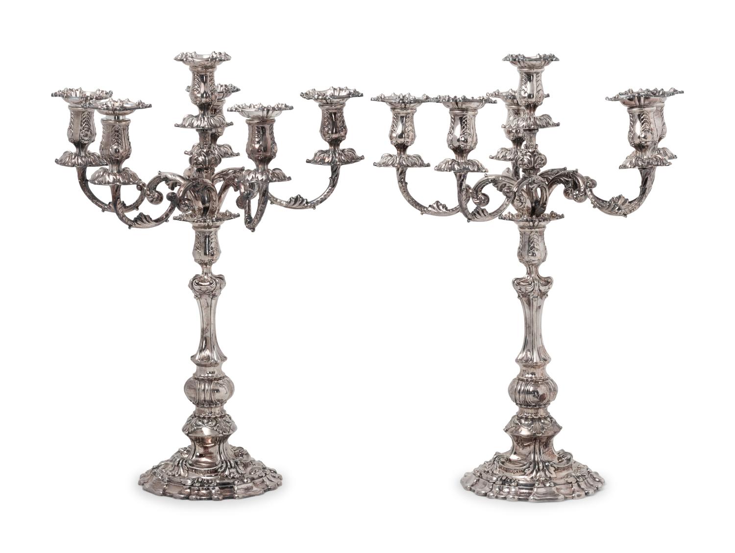 A Pair of Tiffany and Co. Silver-Plate Six-Light Candelabra