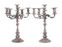 A Pair of Tiffany and Co. Silver-Plate Six-Light Candelabra