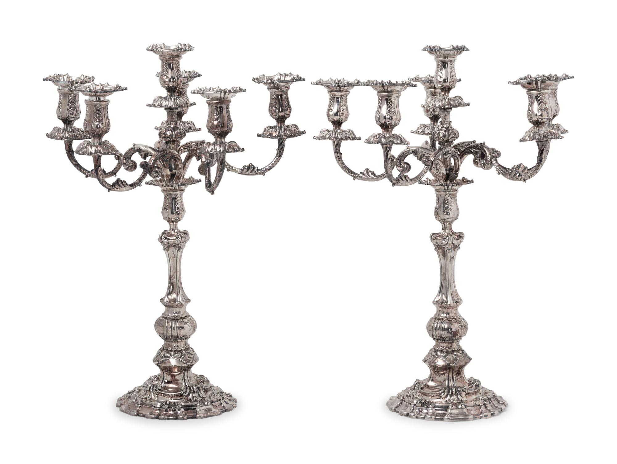 A Pair of Tiffany and Co. Silver-Plate Six-Light Candelabra