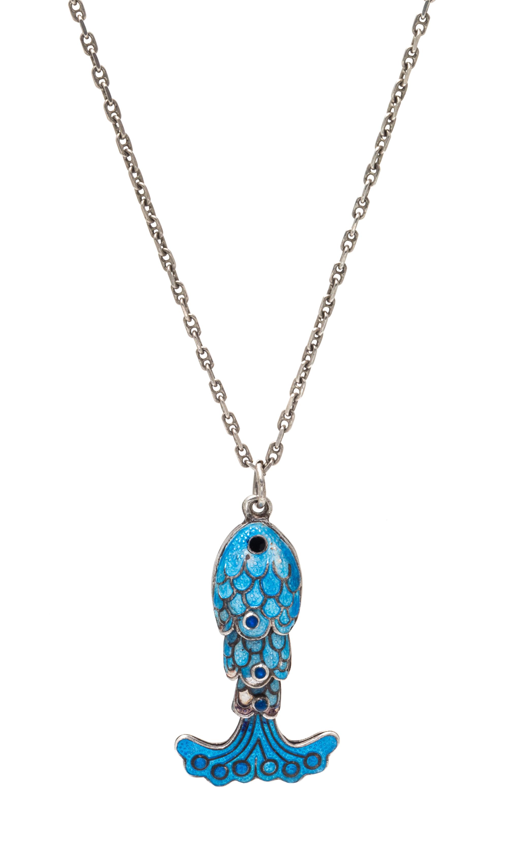 A Silver and Enamel Articulated Fish Pendant, Mexico, 10.30 dwts.