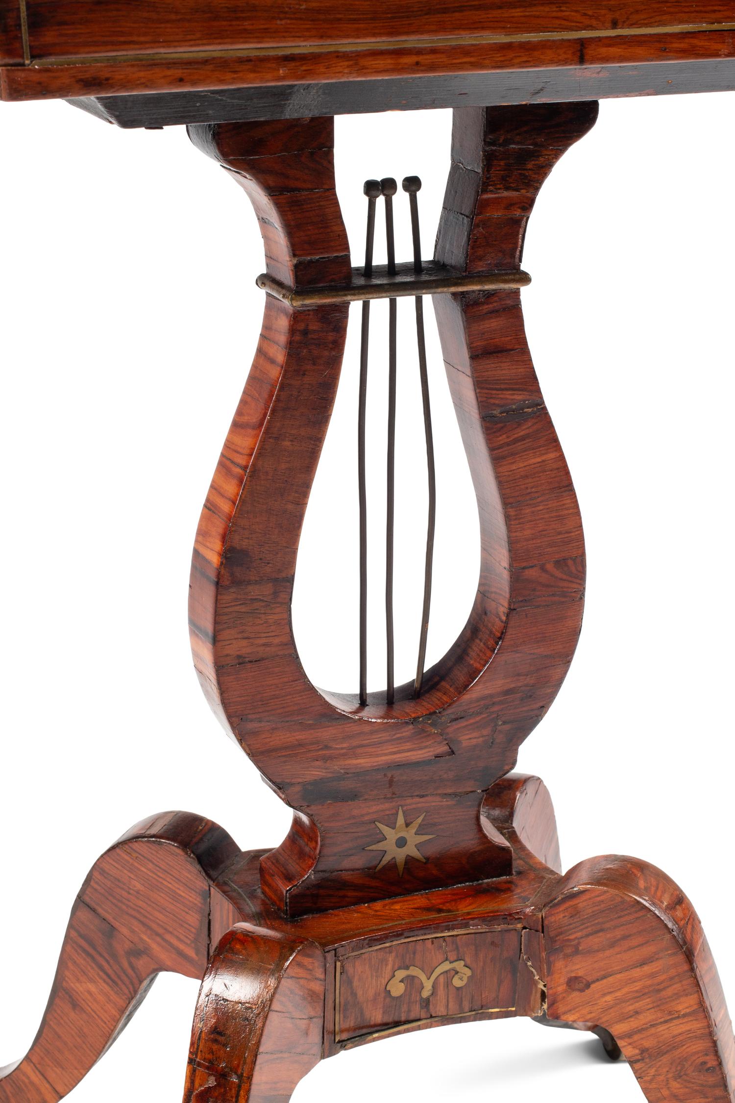 A Regency Brass Inlaid Tulipwood Tea Poy