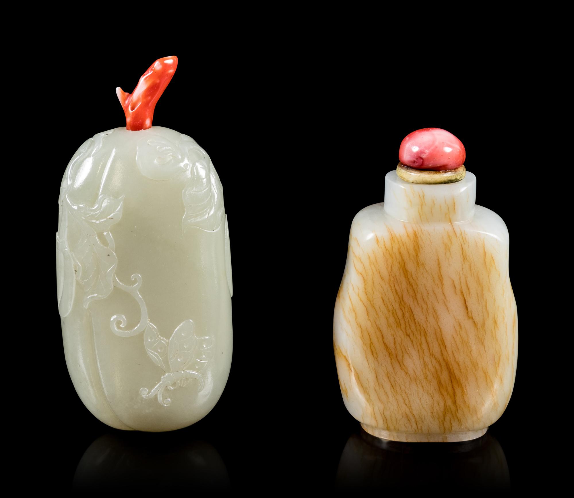 Two Celadon Jade Snuff Bottles