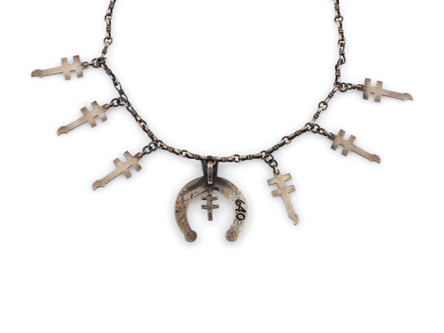 Cast Silver Isleta Cross and Naja Necklace