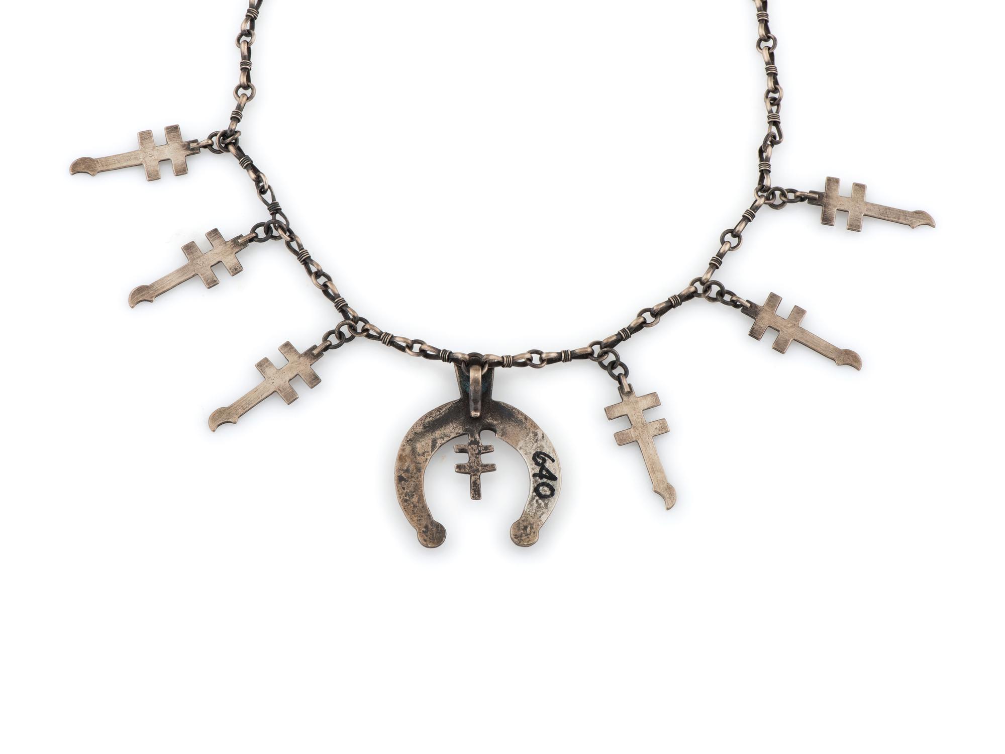 Cast Silver Isleta Cross and Naja Necklace