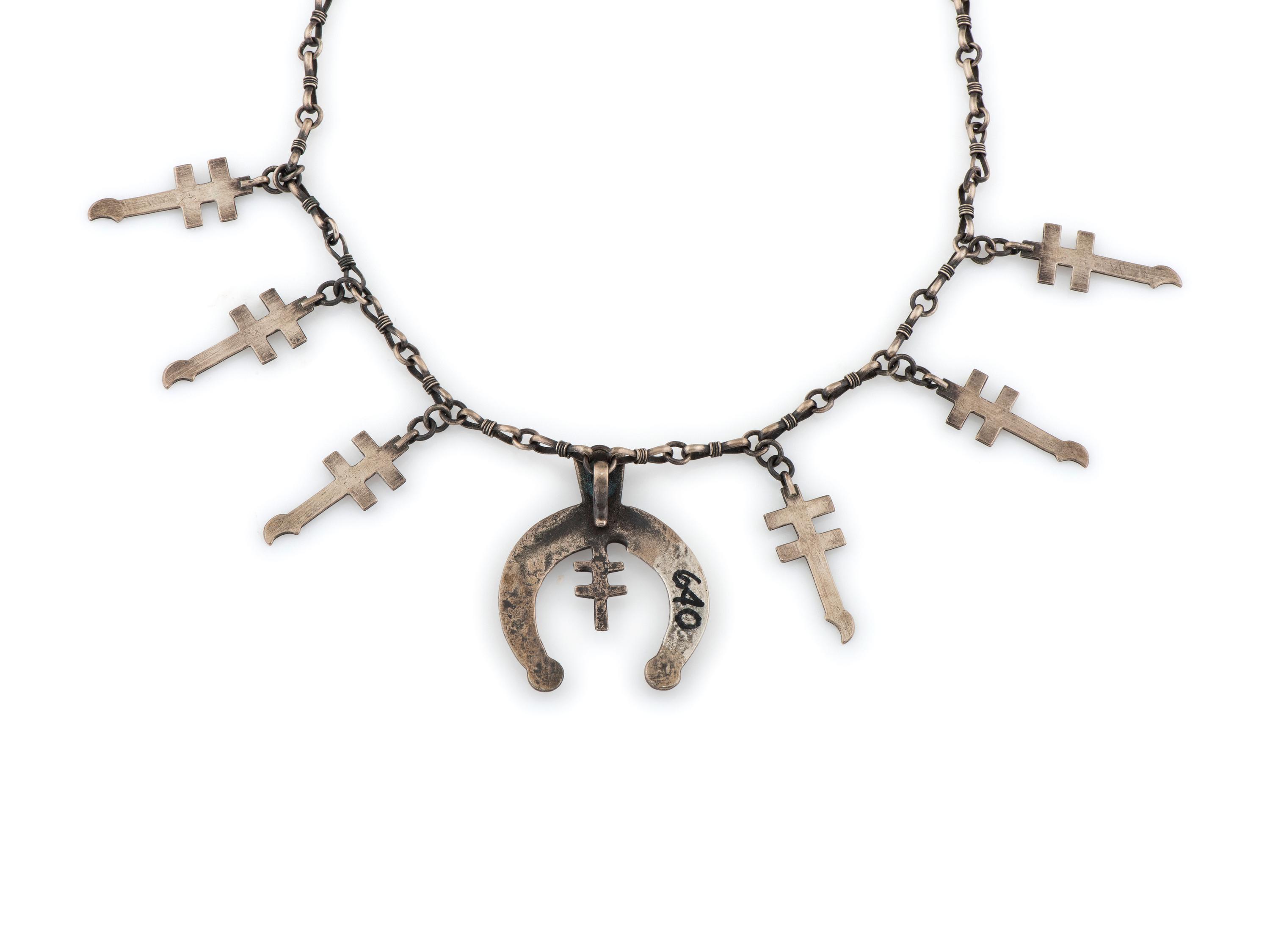 Cast Silver Isleta Cross and Naja Necklace