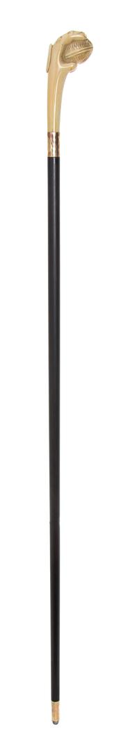 A Carved Walrus Ivory Cane, Length of handle 4 5/8 x length overall 37 1/8 inches.