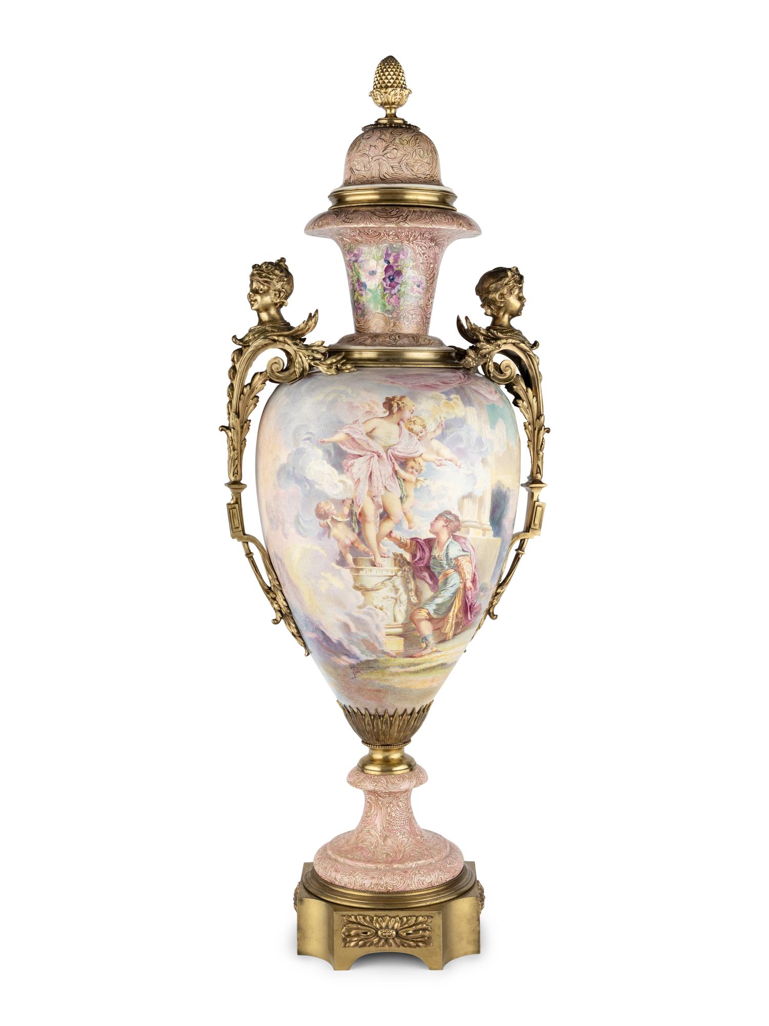 A Large Gilt Bronze Mounted Sèvres Style Porcelain Urn