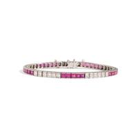 WHITE GOLD, SYNTHETIC RUBY, AND DIAMOND LINE BRACELET