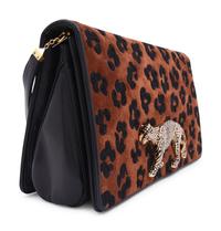 Judith Leiber Leopard Print Clutch with Snake Skin Belt