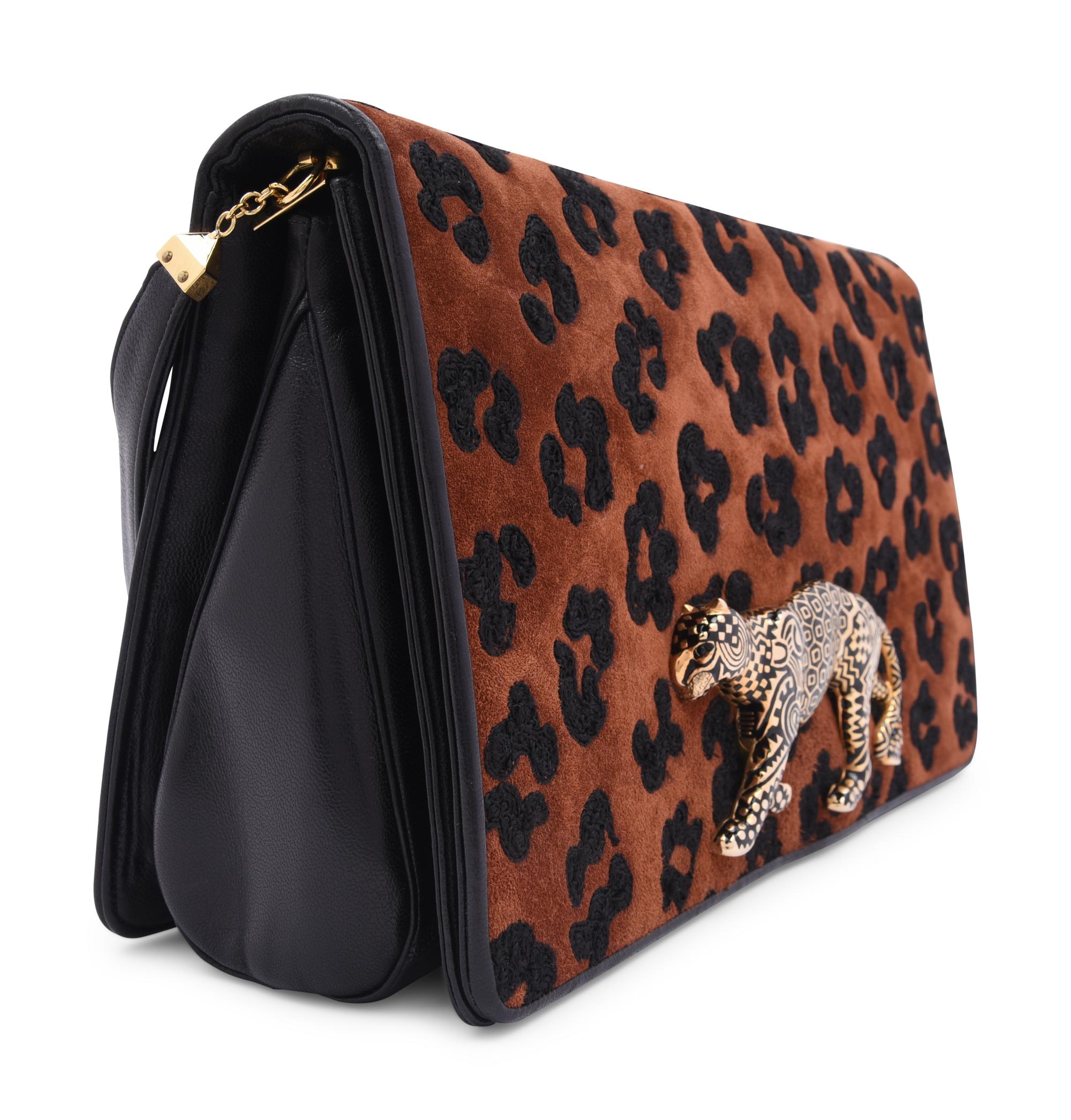 Judith Leiber Leopard Print Clutch with Snake Skin Belt